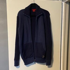 Men's Navy Zip-Up Sweater, wool